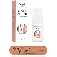 By Vixi 3g PEGAMENTO PARA UÑAS ULTRAFUERTE con LIMA DE PREPARACIÓN GRATUITA Adhesivo transparente con secado instantáneo…
